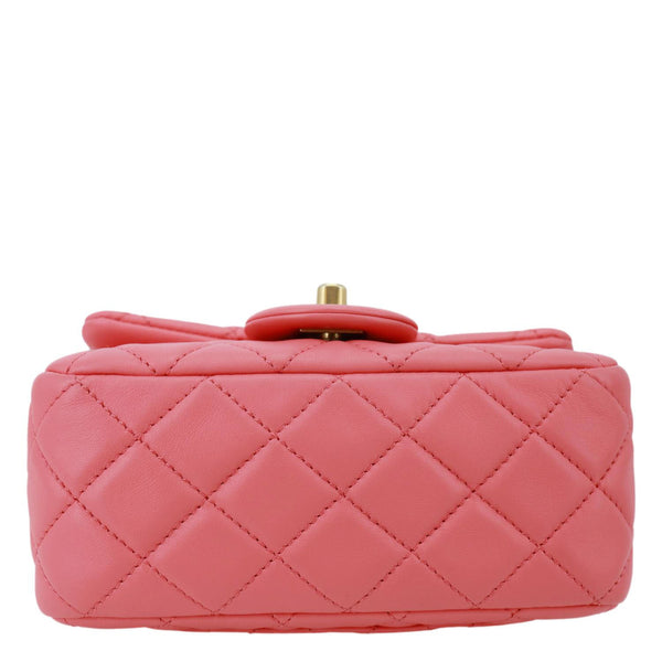 CHANEL Pearl Crush Square Flap Mini Quilted Lambskin Leather Shoulder Bag Pink