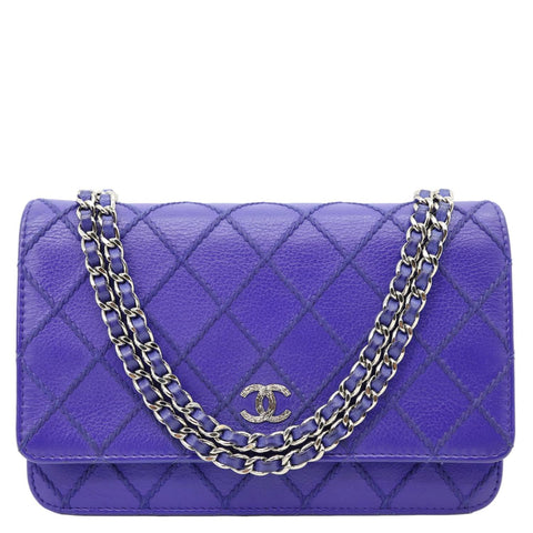 CHANEL Fancy CC Quilted Calfskin Leather Wallet On Chain Bag Royal blue