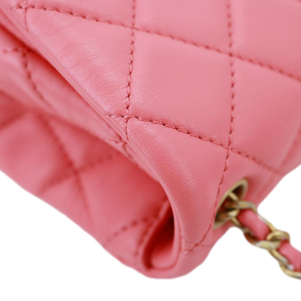 CHANEL Pearl Crush Square Flap Mini Quilted Lambskin Leather Shoulder Bag Pink