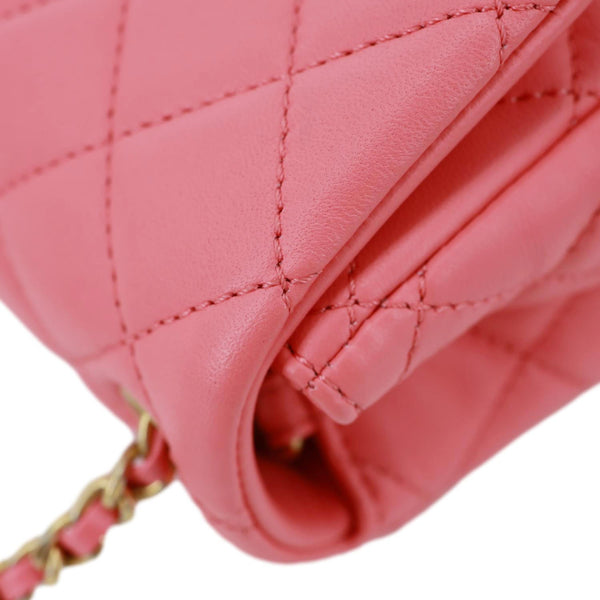 CHANEL Pearl Crush Square Flap Mini Quilted Lambskin Leather Shoulder Bag Pink