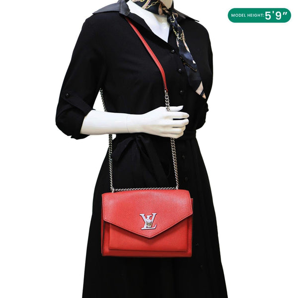 LOUIS VUITTON Lockme BB Taurillon Leather Chain Shoulder Bag Red