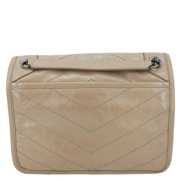 YVES SAINT LAURENT Niki Baby Monogram Crinkled Leather Chain Crossbody Bag Beige