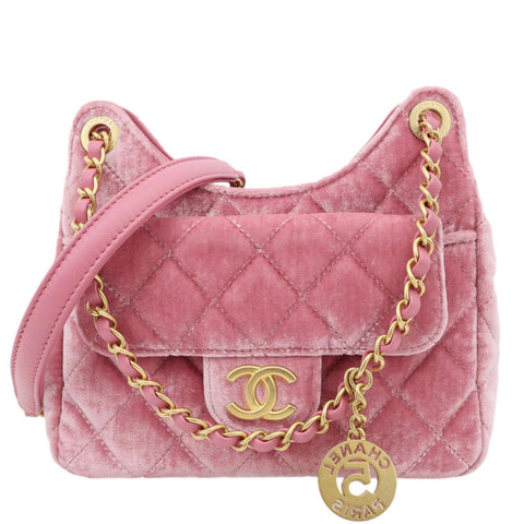 CHANEL Wavy CC Small Velvet Hobo Bag Pink