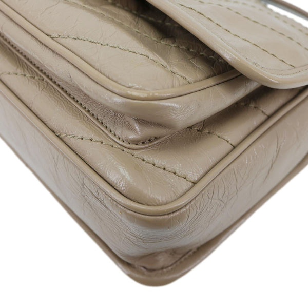 YVES SAINT LAURENT Niki Baby Monogram Crinkled Leather Chain Crossbody Bag Beige