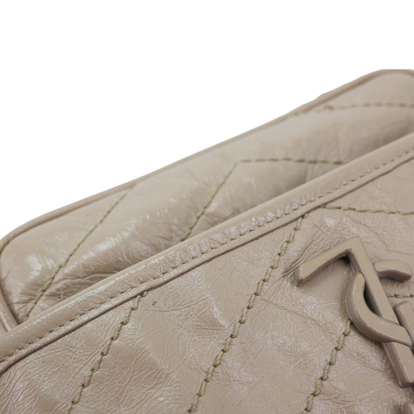 YVES SAINT LAURENT Niki Baby Monogram Crinkled Leather Chain Crossbody Bag Beige