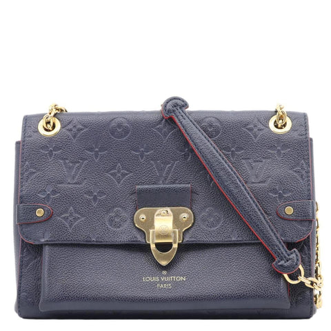LOUIS VUITTON Vavin PM Monogram Empreinte Leather Shoulder Bag Navy Blue