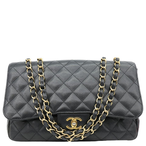 CHANEL Classic Flap Quilted Caviar Leather Shoulder Bag Black