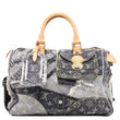 LOUIS VUITTON Speedy Monogram Denim Patchwork Satchel Bag Black
