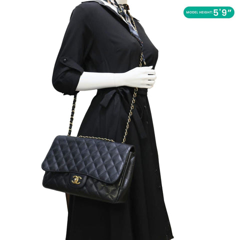 CHANEL Classic Flap Quilted Caviar Leather Shoulder Bag Black