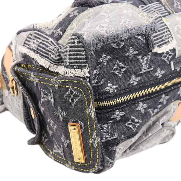 LOUIS VUITTON Speedy Monogram Denim Patchwork Satchel Bag Black