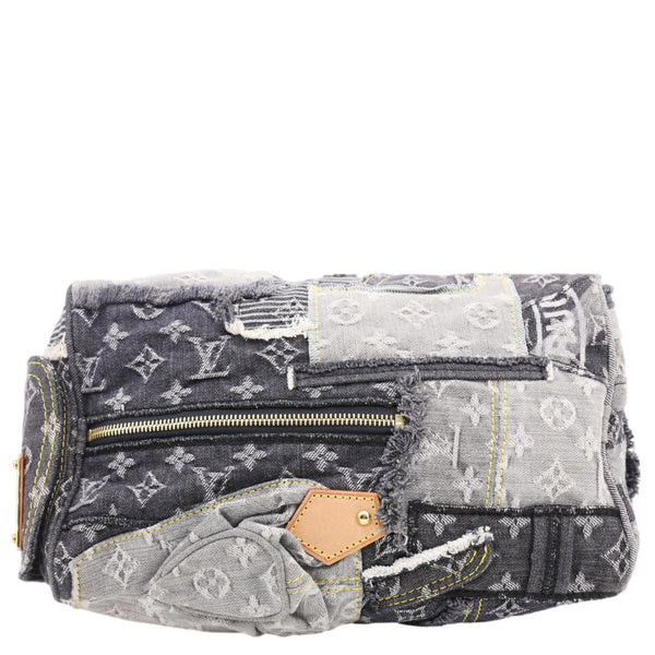 LOUIS VUITTON Speedy Monogram Denim Patchwork Satchel Bag Black