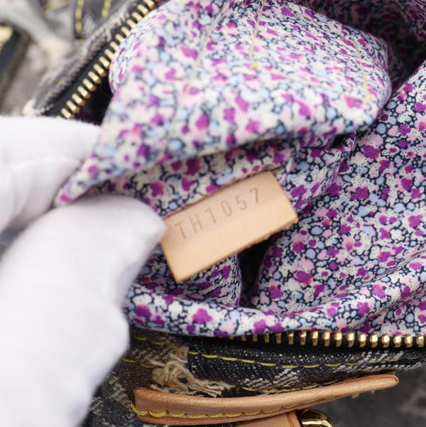 LOUIS VUITTON Speedy Monogram Denim Patchwork Satchel Bag Black