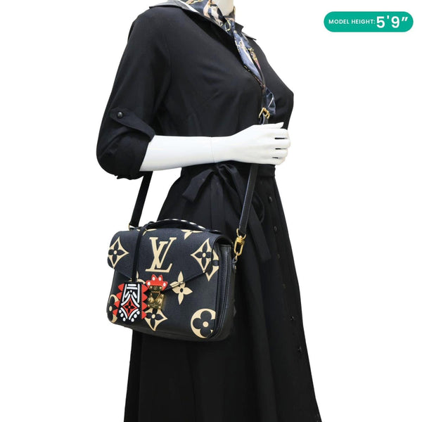 LOUIS VUITTON Metis Pochette Crafty Giant Monogram Empreinte Leather Crossbody Bag Black