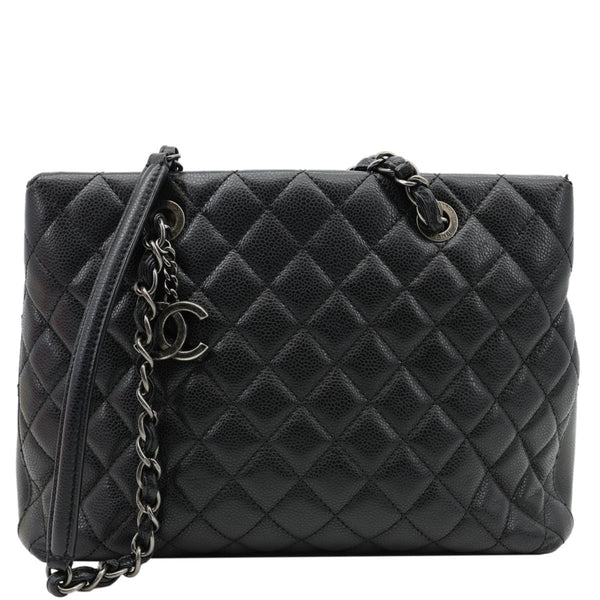 CHANEL City Rock Quilted Caviar Leather Shopping Tote Bag Black