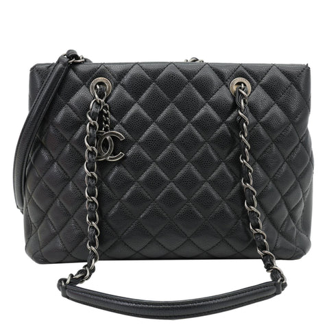 CHANEL City Rock Quilted Caviar Leather Shopping Tote Bag Black