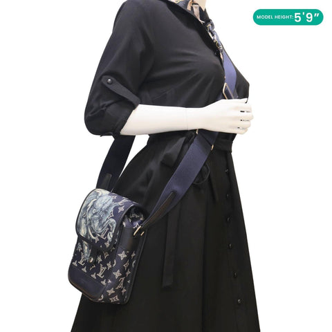 LOUIS VUITTON Chapman BB Monogram Savanna Elephant Canvas Messenger Bag Blue