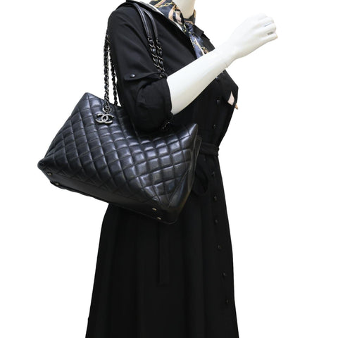 CHANEL City Rock Quilted Caviar Leather Shopping Tote Bag Black