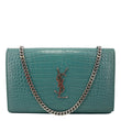 YVES SAINT LAURENT Kate Crocodile Embossed Leather Crossbody Bag Green