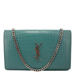YVES SAINT LAURENT Kate Crocodile Embossed Leather Crossbody Bag Green