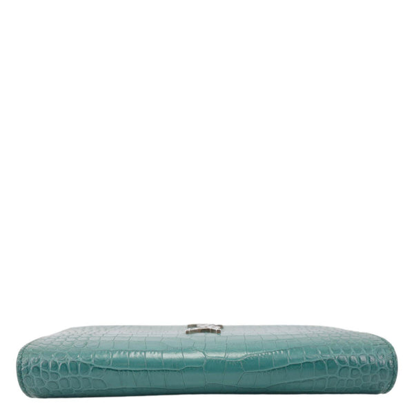 YVES SAINT LAURENT Kate Crocodile Embossed Leather Crossbody Bag Green
