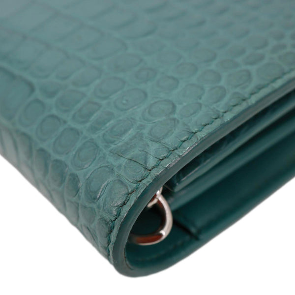YVES SAINT LAURENT Kate Crocodile Embossed Leather Crossbody Bag Green