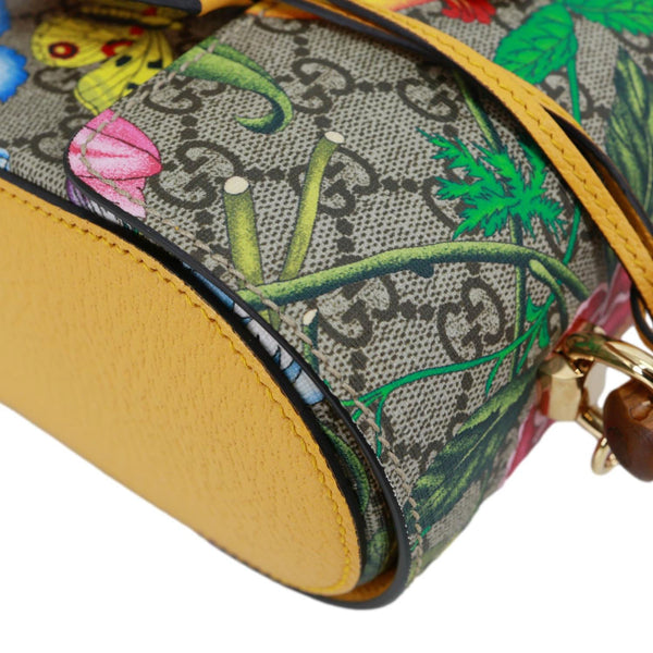 GUCCI Padlock Bamboo Flora GG Supreme Canvas Shoulder Bag Beige 603221