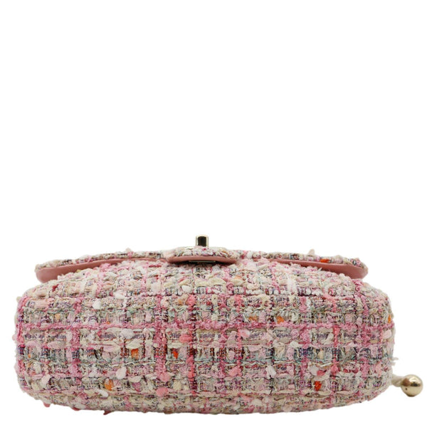CHANEL Pearl Flap Mini Tweed Top Handle Shoulder Bag Pink