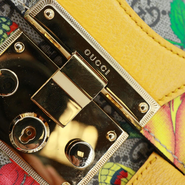 GUCCI Padlock Bamboo Flora GG Supreme Canvas Shoulder Bag Beige 603221