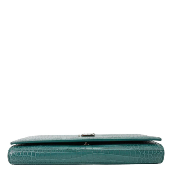 YVES SAINT LAURENT Kate Crocodile Embossed Leather Crossbody Bag Green