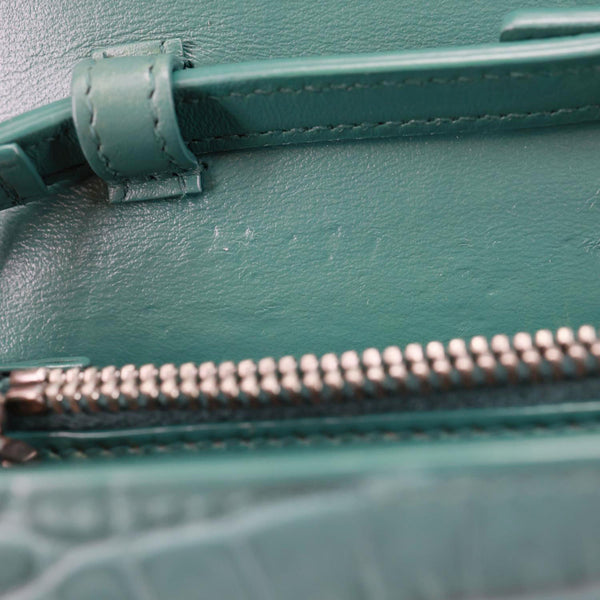 YVES SAINT LAURENT Kate Crocodile Embossed Leather Crossbody Bag Green