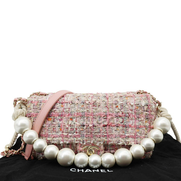 Chanel Pearl Flap Mini Pink Tweed Top Handle Shoulder Bag - Dust Bag