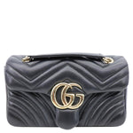 GUCCI GG Marmont Small Matelasse Chevron Leather Shoulder Bag Black 837280