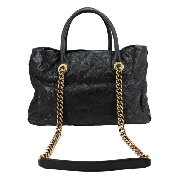 CHANEL Shiva Glazed Quilted Caviar Leather Tote Bag Black