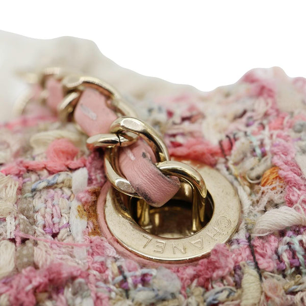 CHANEL Pearl Flap Mini Tweed Top Handle Shoulder Bag Pink