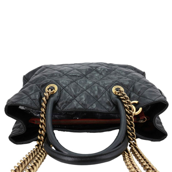 CHANEL Shiva Glazed Quilted Caviar Leather Tote Bag Black