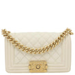 CHANEL Boy Flap Small Quilted Caviar Leather Chain Shoulder Bag Cream