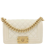 CHANEL Boy Flap Small Quilted Caviar Leather Chain Shoulder Bag Cream