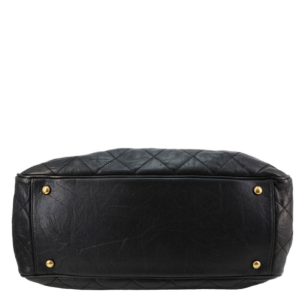 CHANEL Shiva Glazed Quilted Caviar Leather Tote Bag Black