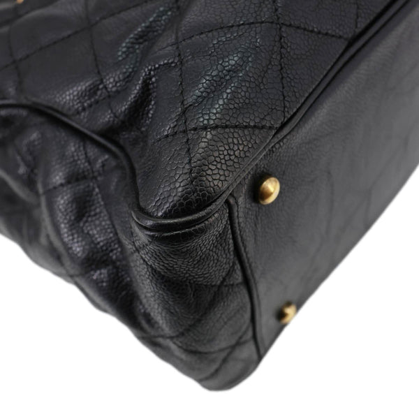 CHANEL Shiva Glazed Quilted Caviar Leather Tote Bag Black