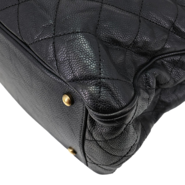 CHANEL Shiva Glazed Quilted Caviar Leather Tote Bag Black