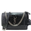 YVES SAINT LAURENT Sunset Monogram Crocodile Embossed Leather Crossbody Bag Black