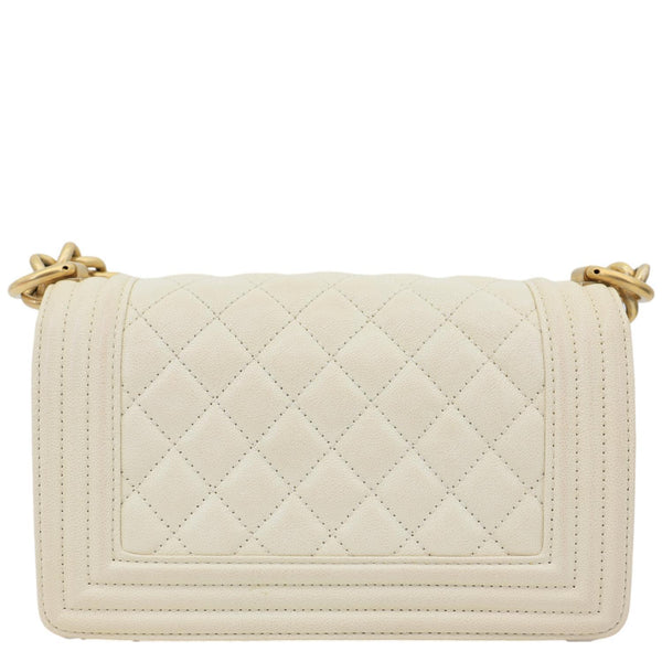 CHANEL Boy Flap Small Quilted Caviar Leather Chain Shoulder Bag Cream