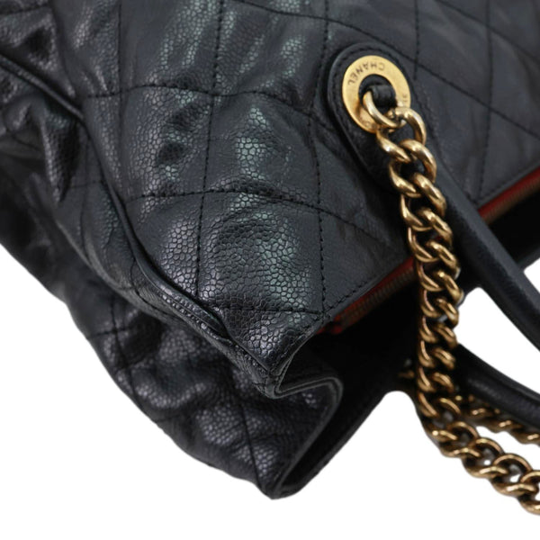 CHANEL Shiva Glazed Quilted Caviar Leather Tote Bag Black