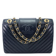 CHANEL Collar and Tie Flap Mini Chevron Sheepskin Leather Crossbody Bag Navy Blue