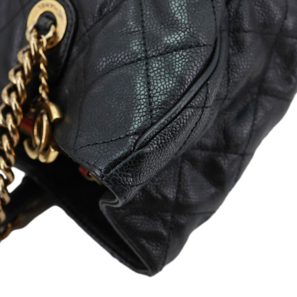 CHANEL Shiva Glazed Quilted Caviar Leather Tote Bag Black