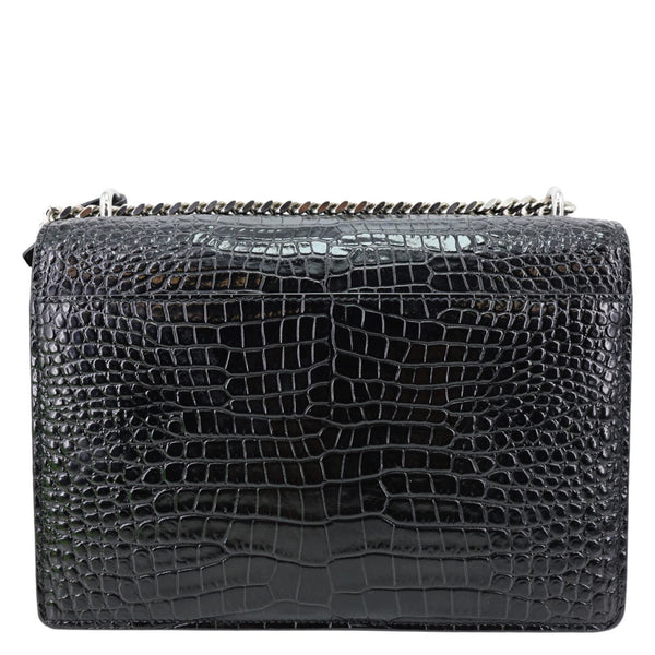 YVES SAINT LAURENT Sunset Monogram Crocodile Embossed Leather Crossbody Bag Black