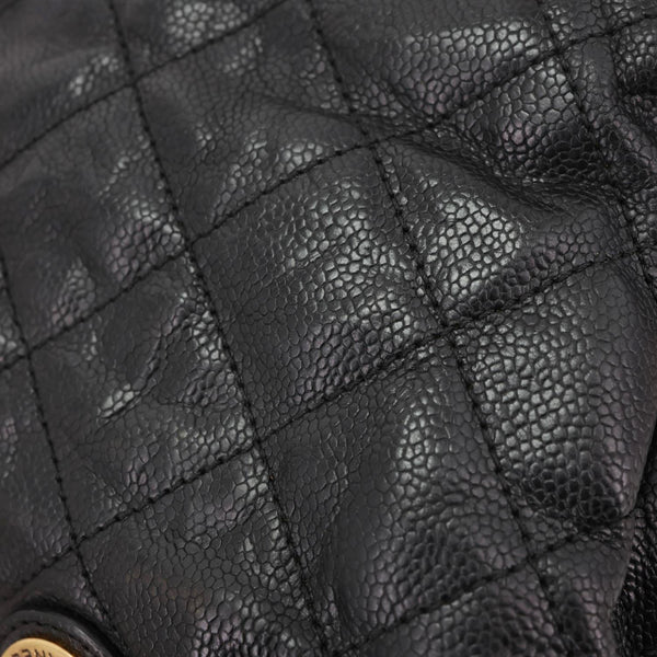 CHANEL Shiva Glazed Quilted Caviar Leather Tote Bag Black