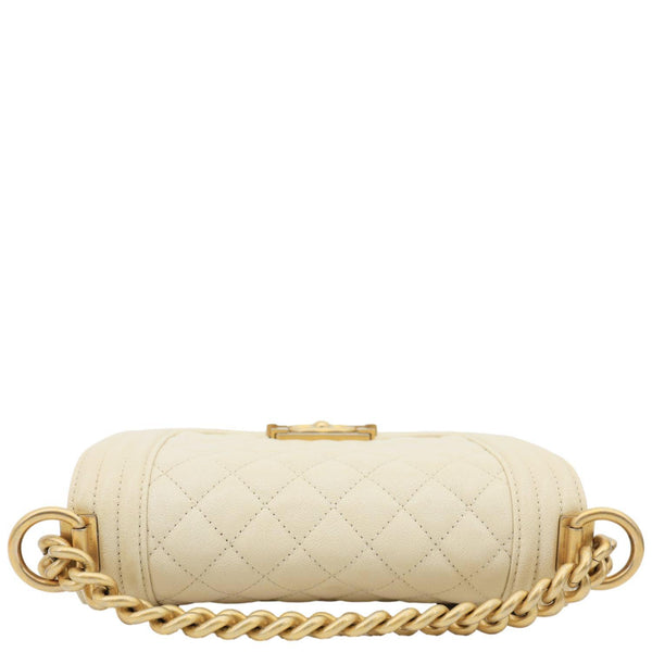 CHANEL Boy Flap Small Quilted Caviar Leather Chain Shoulder Bag Cream