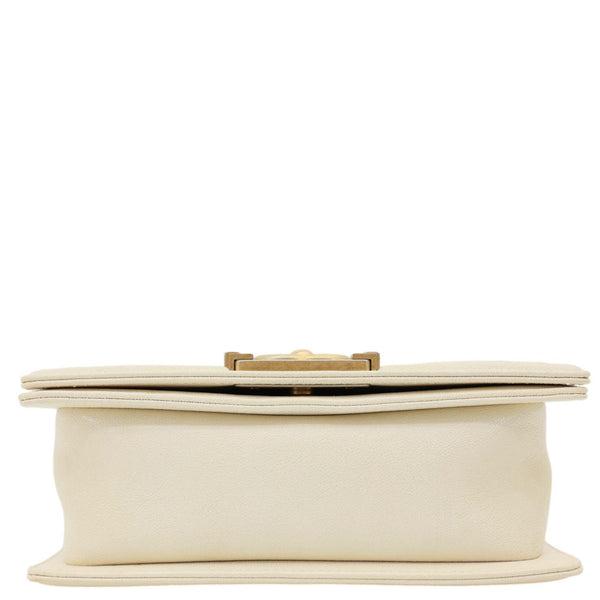 CHANEL Boy Flap Small Quilted Caviar Leather Chain Shoulder Bag Cream