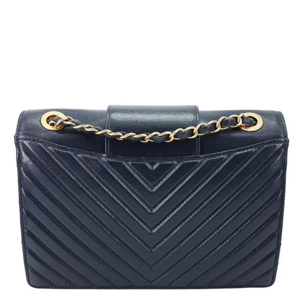 CHANEL Collar and Tie Flap Mini Chevron Sheepskin Leather Crossbody Bag Navy Blue